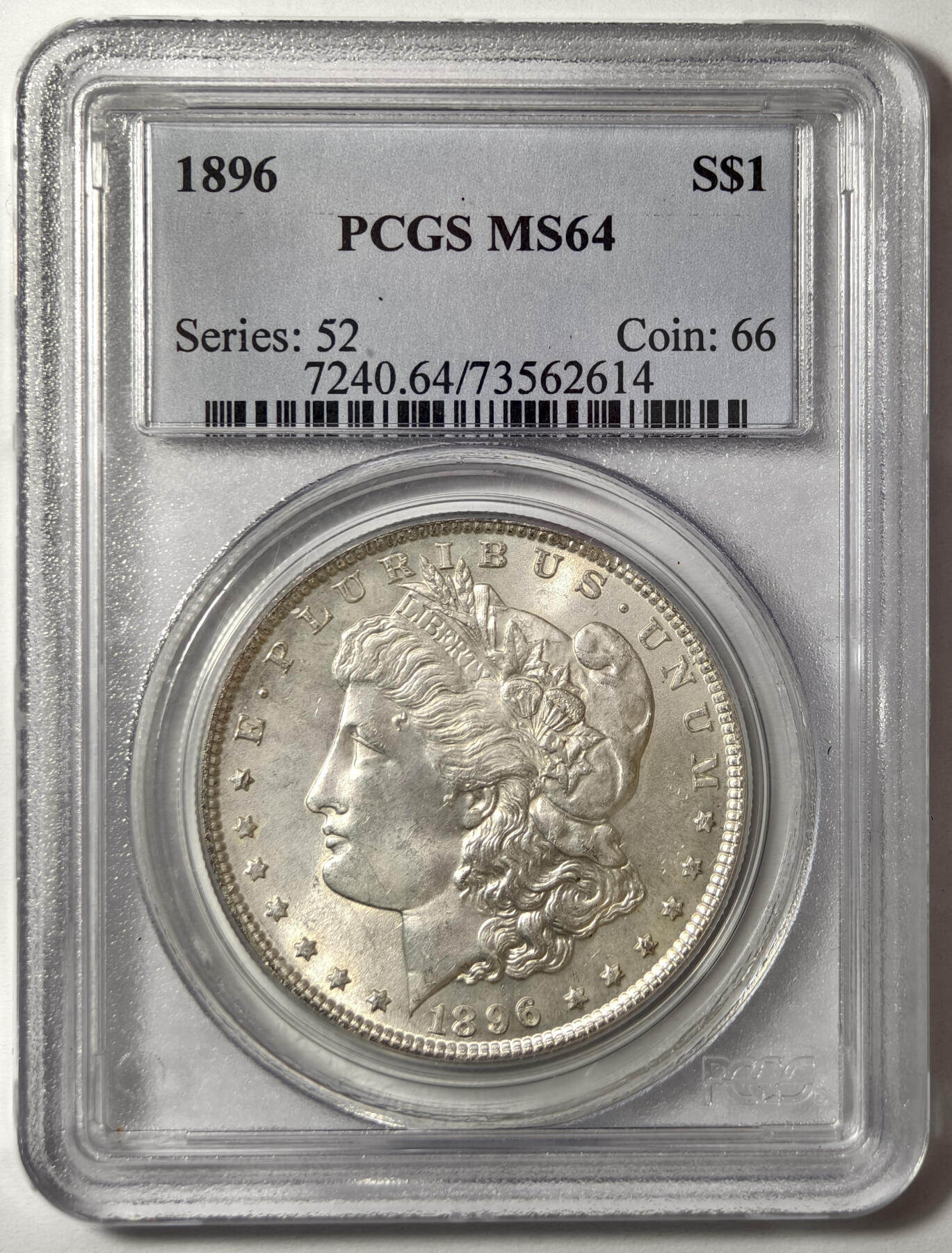 紫瑗钱币——第576期 美国 1896年  摩根 大头妹 1美元 银币 PCGS MS64 老盒 霜面质感