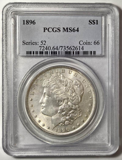 紫瑗钱币——第576期 - 美国 1896年  摩根 大头妹 1美元 银币 PCGS MS64 老盒 霜面质感