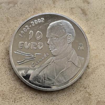 道一币馆币章第一百三十八场 - 西班牙2002年诗人路易斯·塞努达诞辰100周年10欧元精制银币 27克 量25000 925S