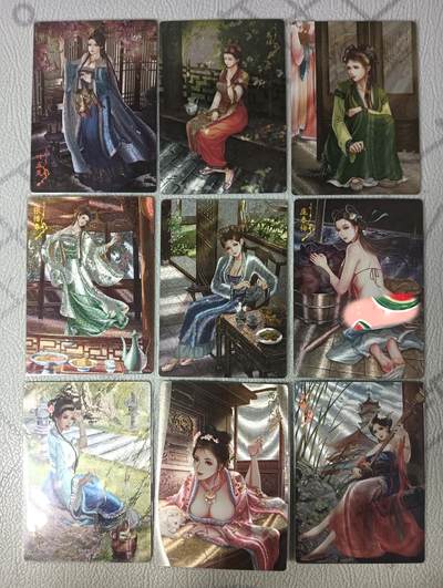 花开卡拍第31期（7月20号周日截拍，品控勿拍!!!拍品不寄存，运费5元，自制卡难免瑕疵，可能存在轻微撞角爆边等出厂瑕疵，品控介意勿拍！） - 卡玩帕克 金瓶梅第二弹 粗闪 一套9张