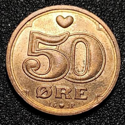 泉币菌-第55场-各国散币场 - 铜光美品 丹麦50欧尔爱心币