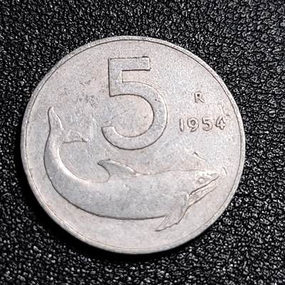 泉币菌-第55场-各国散币场 - 意大利1954年 5里拉 海豚20.16mm