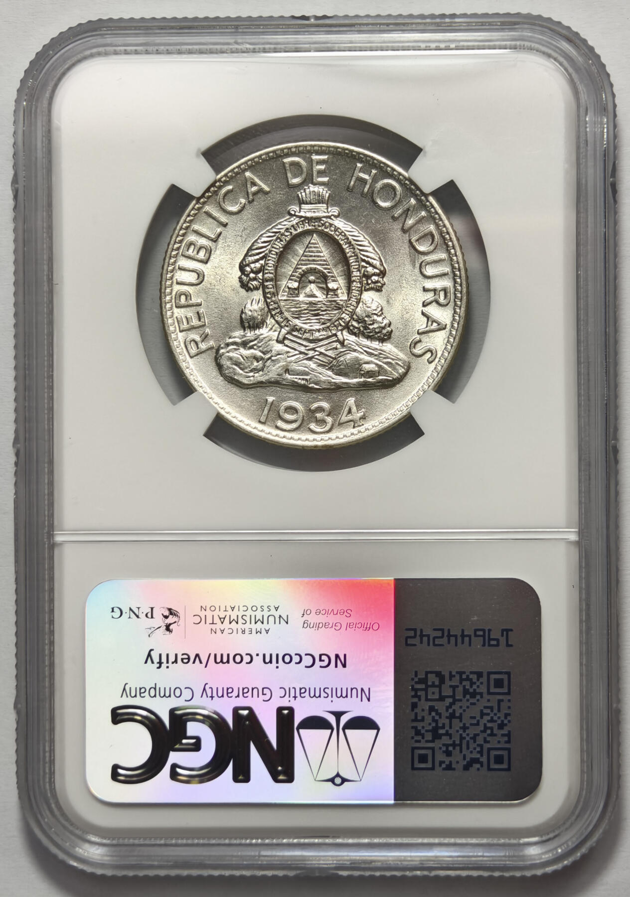 紫瑗钱币——第576期 洪都拉斯 1934年 伦皮拉肖像 NGC MS63 少见品种 可以说是麦西奇首拍
