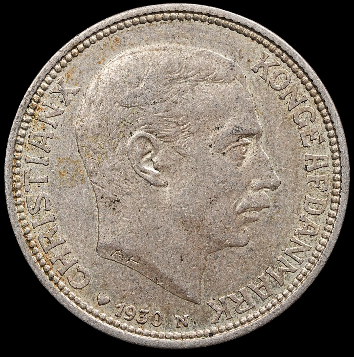 修遠堂世界钱币第七十八期 1930年丹麦国王60大寿纪念2克朗银币 15g，含银80%
