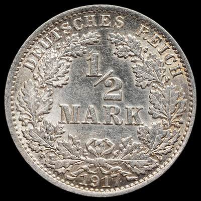 修遠堂世界钱币第七十八期 - 1917年德国1/2马克银币 A厂铭 未流通