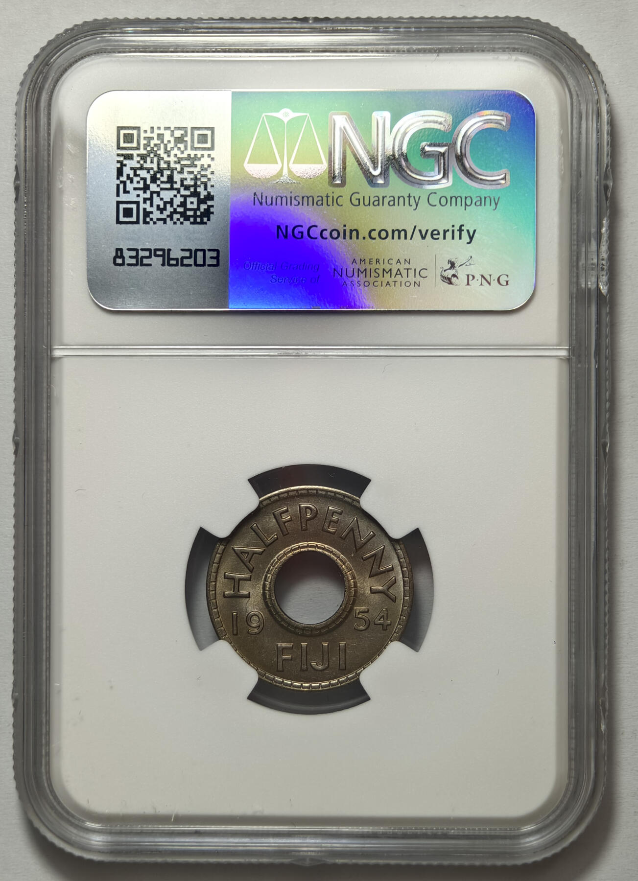 紫瑗钱币——第575期 	斐济 1954年 伊丽莎白二世 半便士 NGC MS65