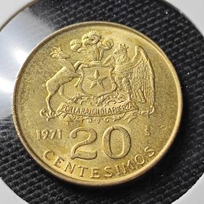 KK钱币收藏小铺 第309期 2月预留时间 周末发货 - 1971智利 20分好品铜币