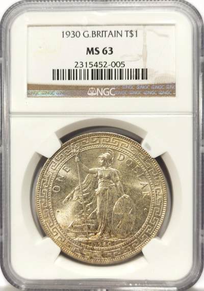 博洋堂世界钱币拍卖第131期（全场包邮） - NGC MS63 英国贸易银1930年无字版站洋，老盒严评，黄油转光，状态极佳可能加分
