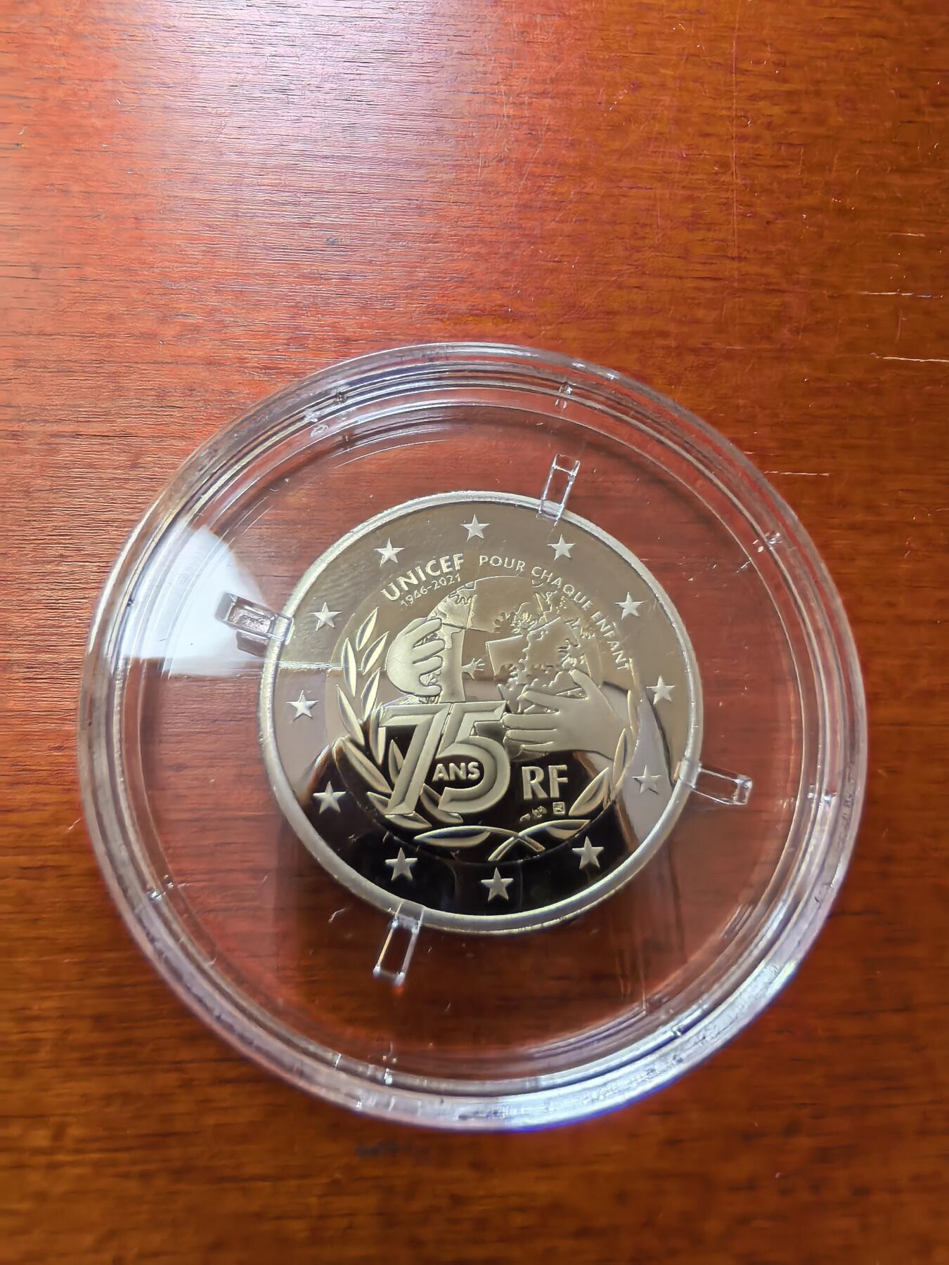 长老汇蛇年精选第二十五场拍卖 2021法国联合国儿童基金会，2欧元精制币，盒证全，1万枚