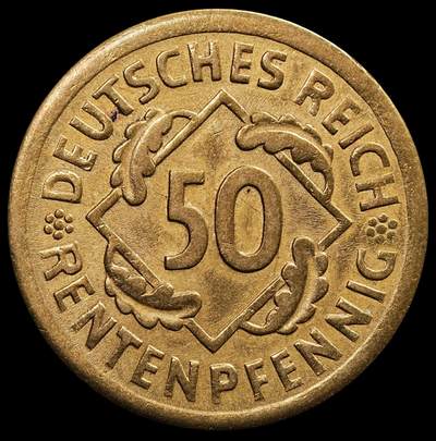 修遠堂世界钱币第七十八期 - 1924年德国50芬尼 A厂铭