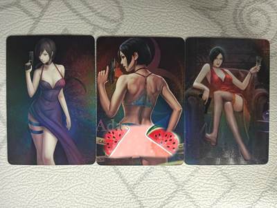 花开卡拍第31期（7月20号周日截拍，品控勿拍!!!拍品不寄存，运费5元，自制卡难免瑕疵，可能存在轻微撞角爆边等出厂瑕疵，品控介意勿拍！） - ACG动漫卡 生化危机 艾达王 彩闪 3张