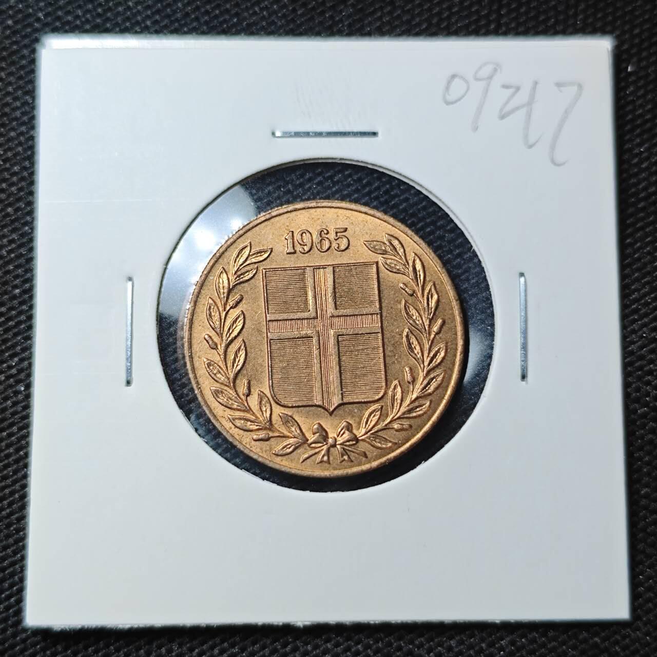 KK钱币收藏小铺 第309期 2月预留时间 周末发货 1965冰岛 5奥拉 好品铜币