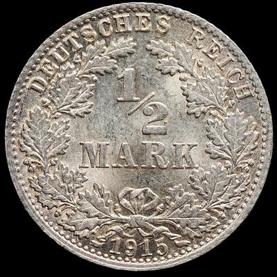 修遠堂世界钱币第七十八期 - 1915年德国1/2马克银币 D厂铭 未流通