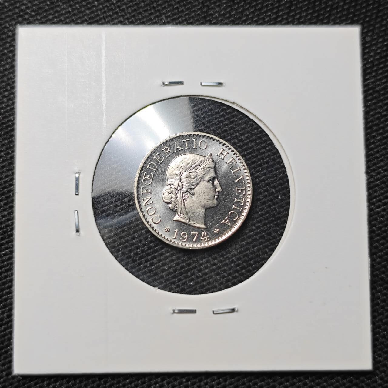 KK钱币收藏小铺 第309期 2月预留时间 周末发货 1974瑞士5分 好品 细节好看