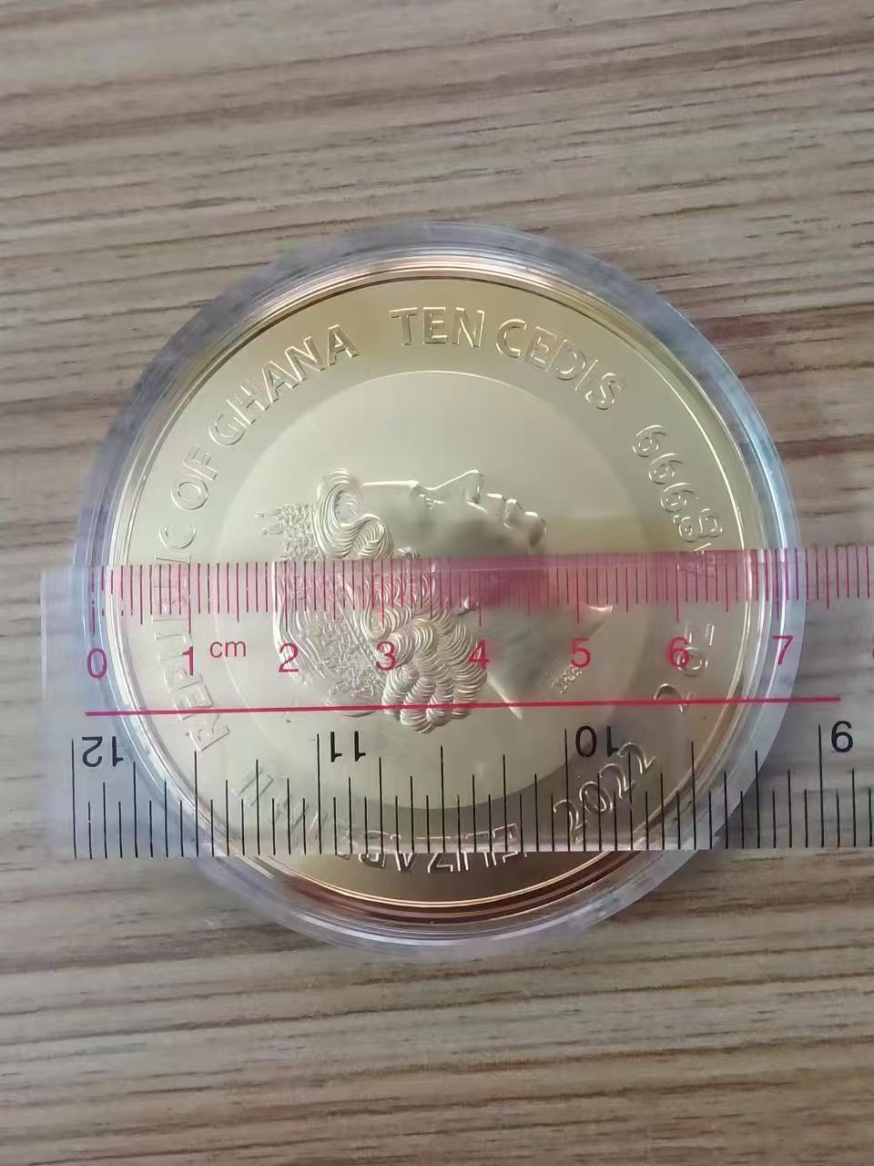 第166期拍卖【长期征集拍品】  加纳2022年，蒙克 超现实主义名画最著名杰作-《呐喊》，2盎司超大幅面(直径达70mm)，整体镀金，彩色大银币. 盒证全. 实物远比照片震撼漂亮. 国外售价362美元