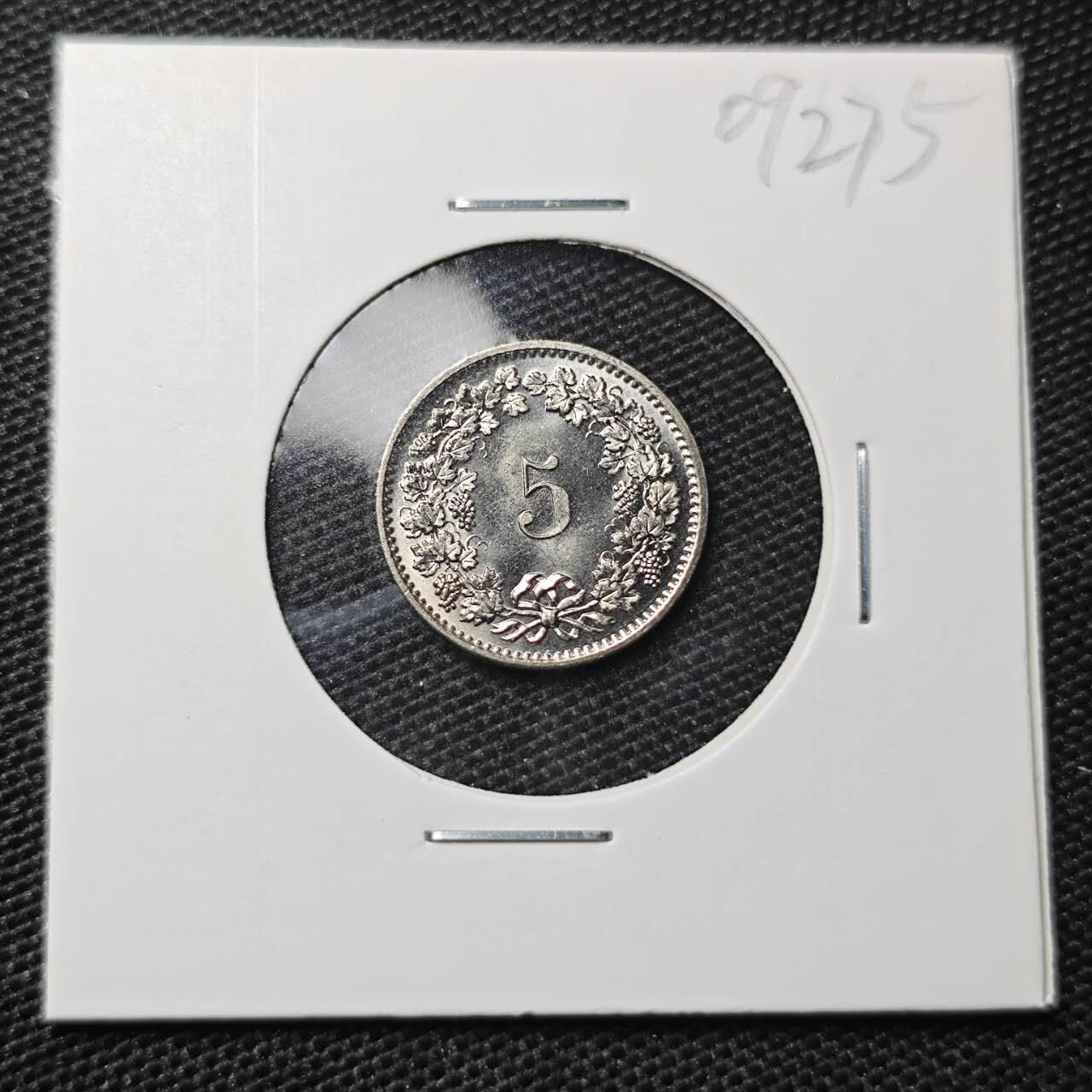 KK钱币收藏小铺 第309期 2月预留时间 周末发货 1974瑞士5分 好品 细节好看