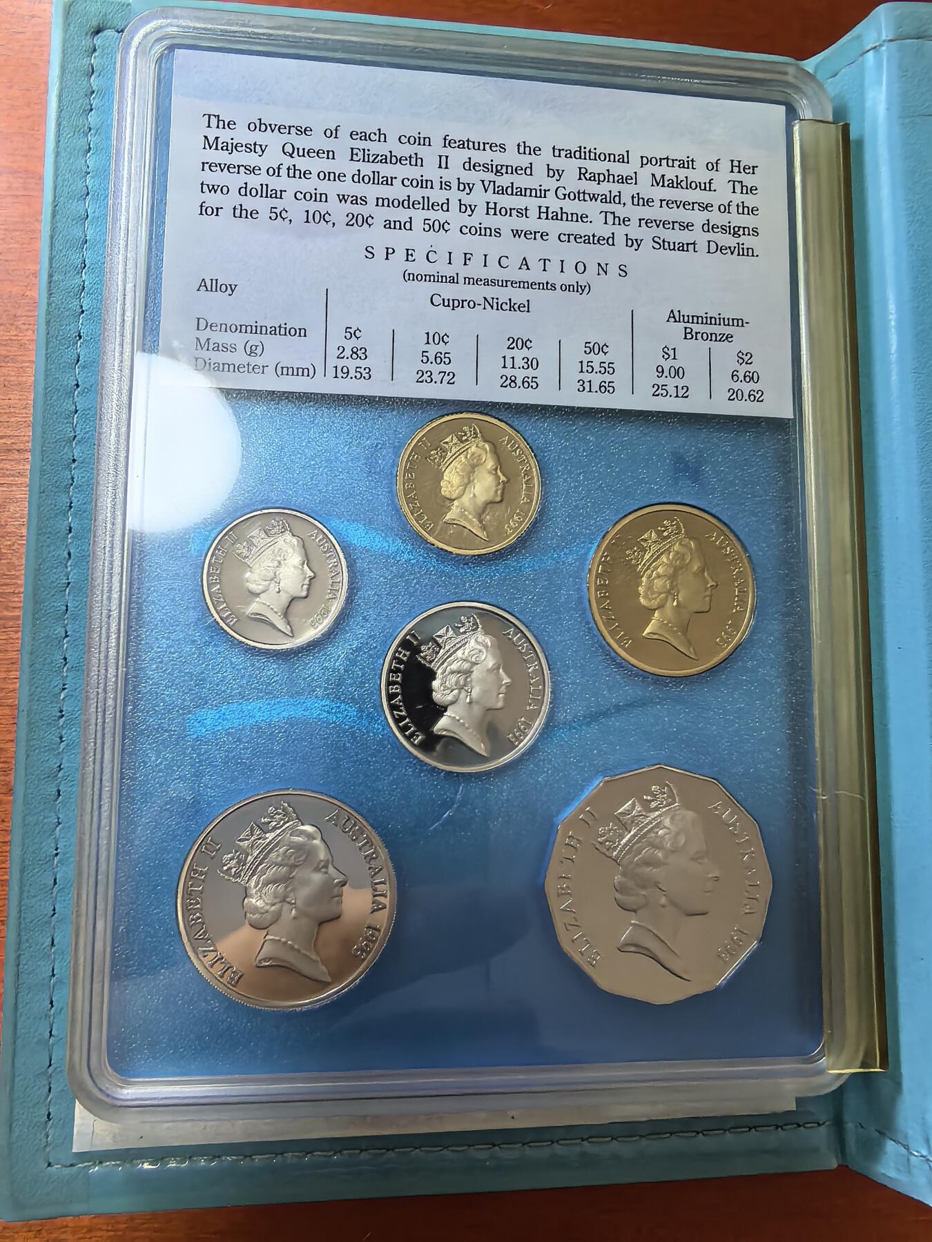 长老汇蛇年精选第二十五场拍卖 1993澳大利亚6枚套精制币，盒证全，克书85美金