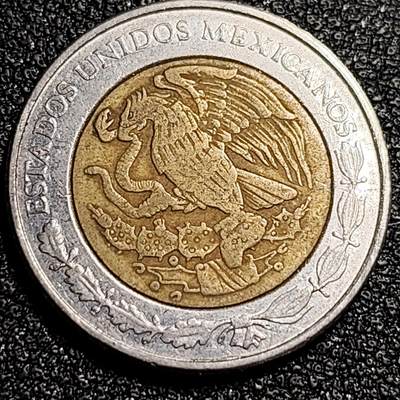 泉币菌-第55场-各国散币场 - 墨西哥1比索双色币 鹰蛇图案 玛雅文化