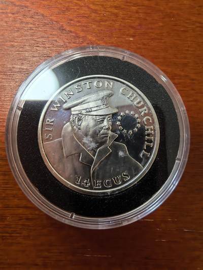 长老汇蛇年精选第二十五场拍卖 - 1993直布罗陀丘吉尔14埃居精制加厚银币，盒证全，5000枚
