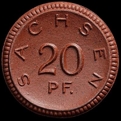 修遠堂世界钱币第七十八期 - 1921年德国紧急时期萨克森20芬尼陶瓷币 完全未流通