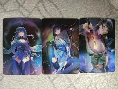 花开卡拍第31期（7月20号周日截拍，品控勿拍!!!拍品不寄存，运费5元，自制卡难免瑕疵，可能存在轻微撞角爆边等出厂瑕疵，品控介意勿拍！） - ACG动漫卡 雷电将军 小套卡 彩闪 3张