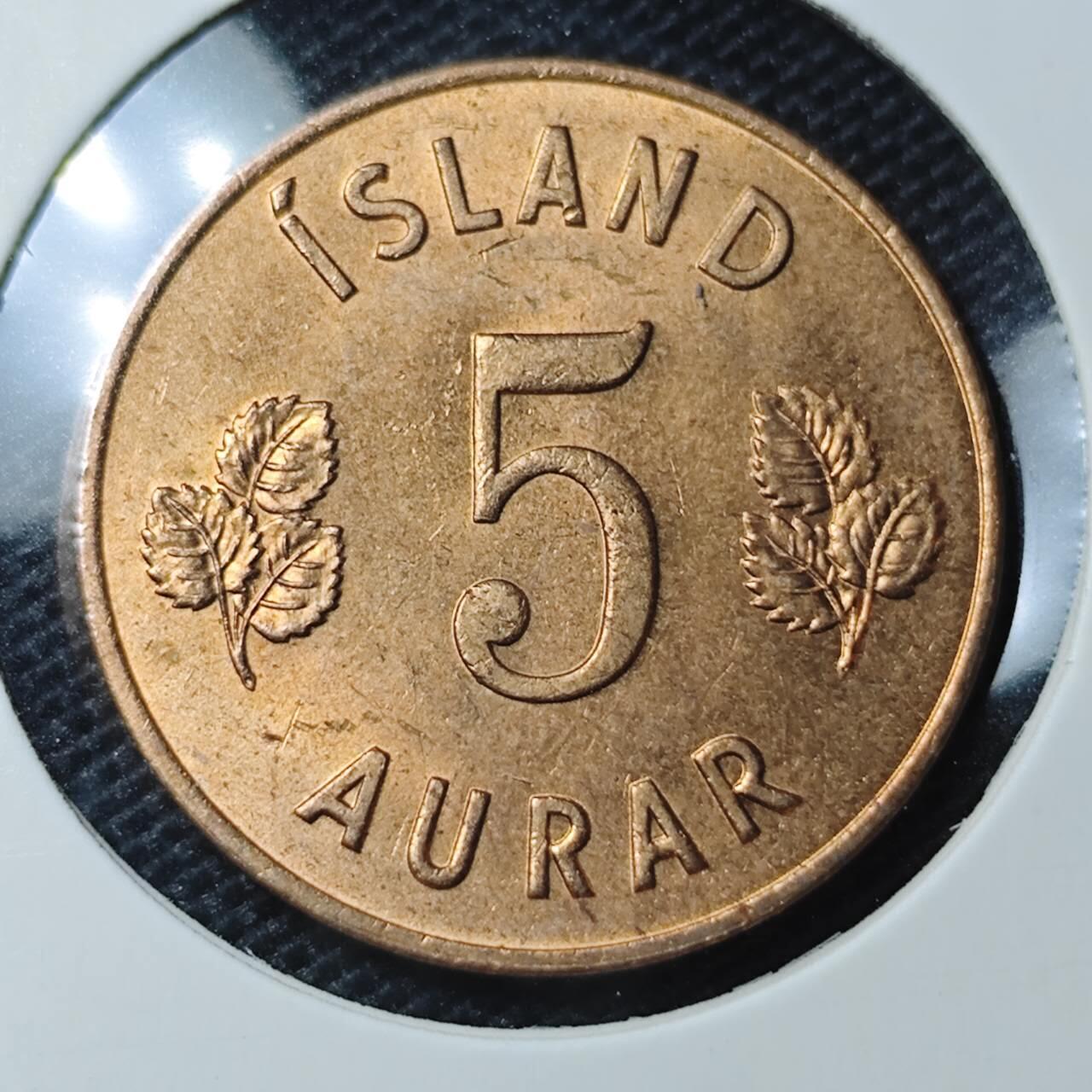 KK钱币收藏小铺 第309期 2月预留时间 周末发货 1965冰岛 5奥拉 好品铜币