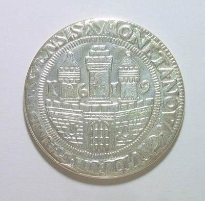 德国汉堡赖希施塔特双头鹰 高浮雕精制大镀银币型章 42MM - 德国汉堡赖希施塔特双头鹰 高浮雕精制大镀银币型章 42MM