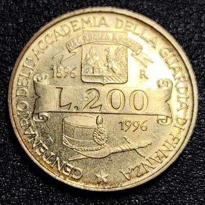 泉币菌-第55场-各国散币场 - 原光极美品 意大利1996年200里拉 海关学院百年纪念币 24mm