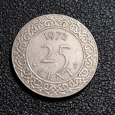 泉币菌-第55场-各国散币场 - 少见 苏里南1972年25分镍币 20mm