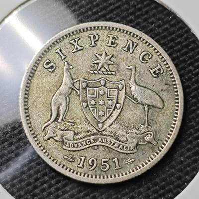KK钱币收藏小铺 第310期 2月预留时间 周末发货 -  1951澳大利亚6便士银币