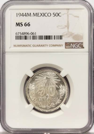 博洋堂世界钱币拍卖第131期（全场包邮） - NGC MS66 墨西哥1944年50分鹰洋银币，高分难得