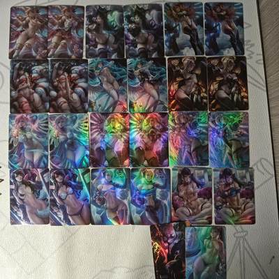 花开卡拍第31期（7月20号周日截拍，品控勿拍!!!拍品不寄存，运费5元，自制卡难免瑕疵，可能存在轻微撞角爆边等出厂瑕疵，品控介意勿拍！） - ACG动漫美女卡 彩闪 两渐变12对 共24张+2张单卡