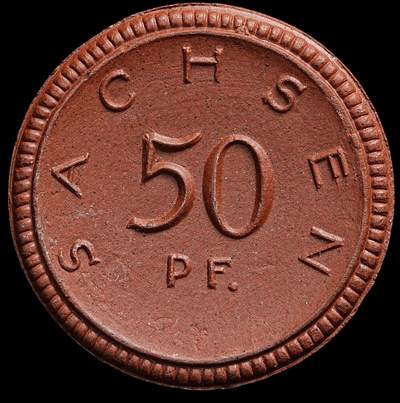 修遠堂世界钱币第七十八期 - 1921年德国紧急时期萨克森50芬尼陶瓷币 完全未流通
