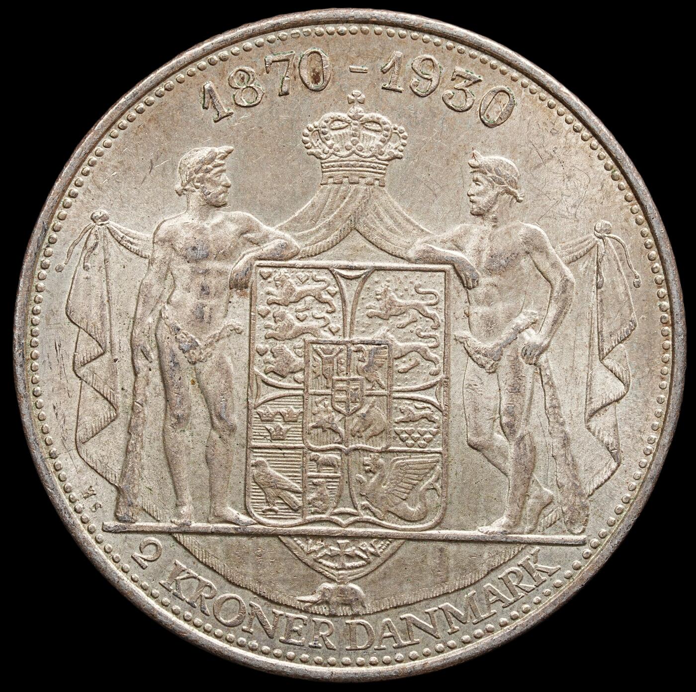 修遠堂世界钱币第七十八期 1930年丹麦国王60大寿纪念2克朗银币 15g，含银80% 原光