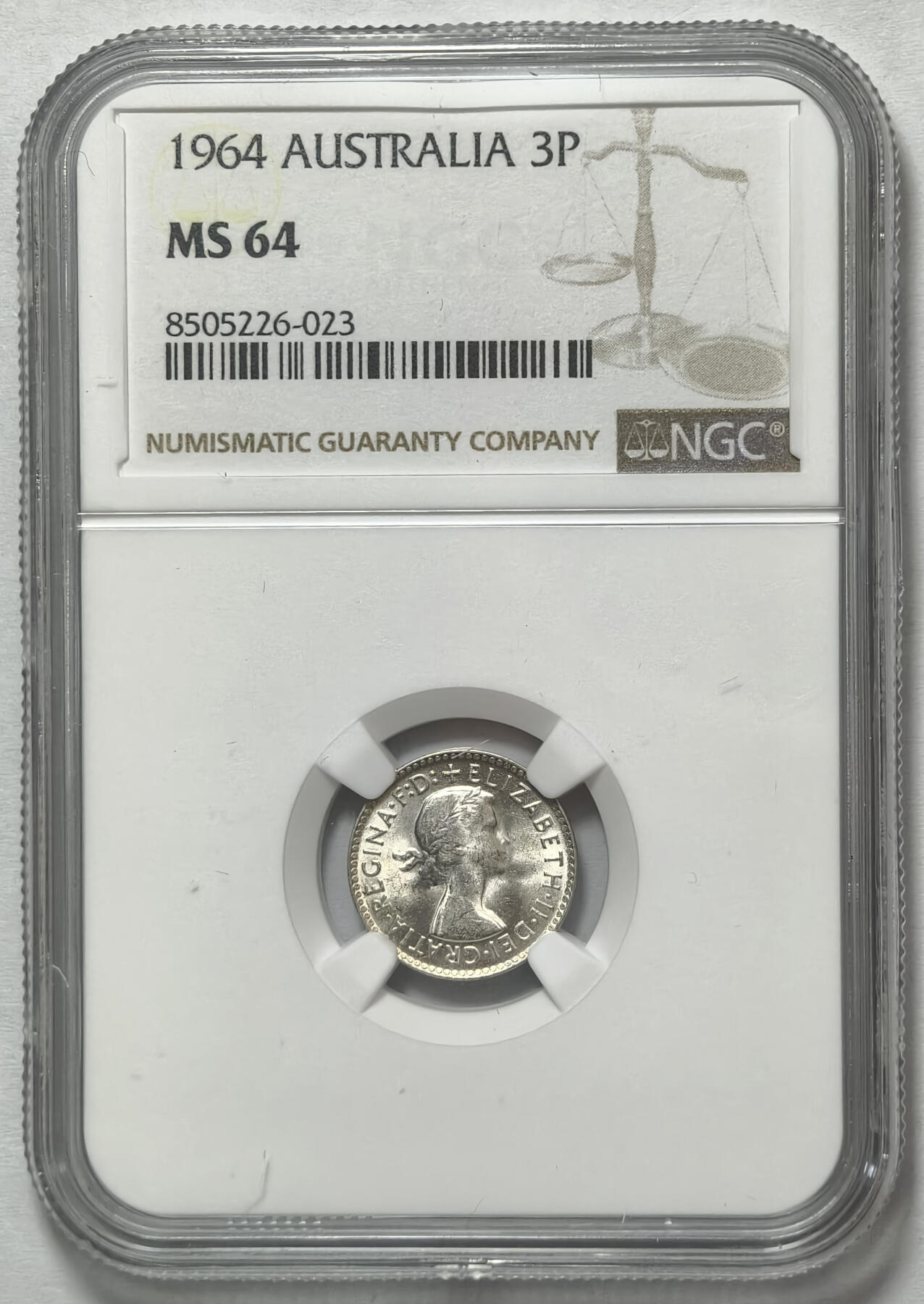 紫瑗钱币——第575期 澳大利亚 1964年 伊丽莎白二世 3便士 银币 NGC MS64