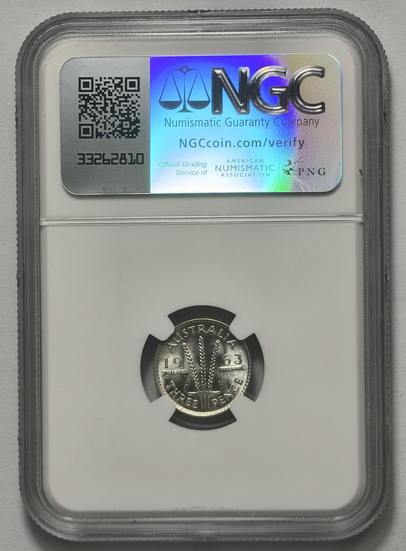 紫瑗钱币——第575期 澳大利亚 1963年 伊丽莎白二世 3便士 银币 NGC MS65