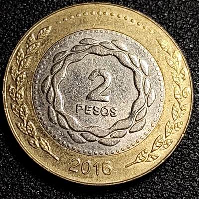 泉币菌-第55场-各国散币场 - 阿根廷2比索 太阳神双色币 24.5mm
