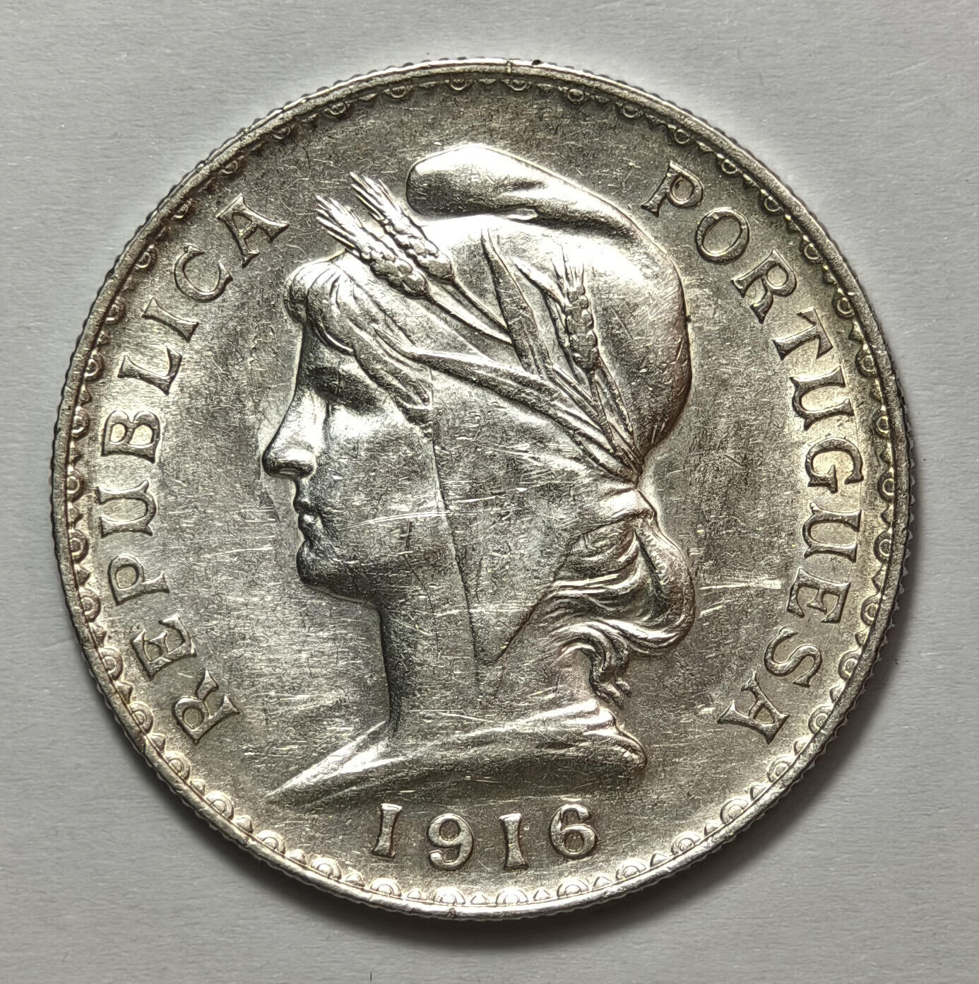紫瑗钱币——第576期 葡萄牙 1916年 自由女神 1埃斯库多 25克 0.835银