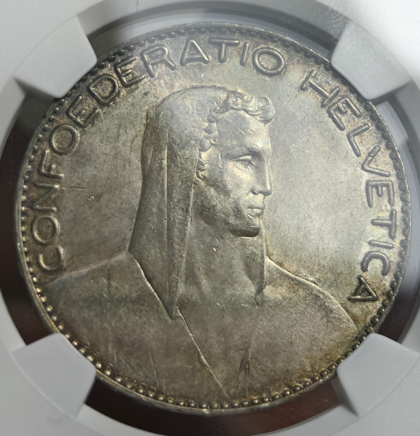 紫瑗钱币——第576期 瑞士 1922年 B版  威廉泰尔 5法郎 	25克 0.9银 NGC UNC DETAIL