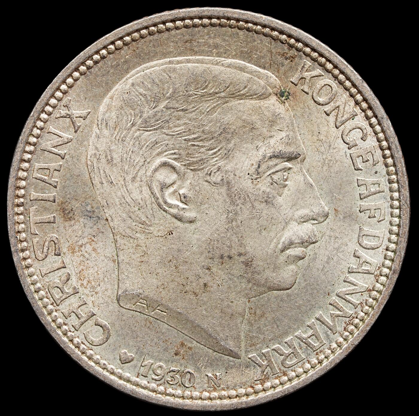 修遠堂世界钱币第七十八期 1930年丹麦国王60大寿纪念2克朗银币 15g，含银80% 原光