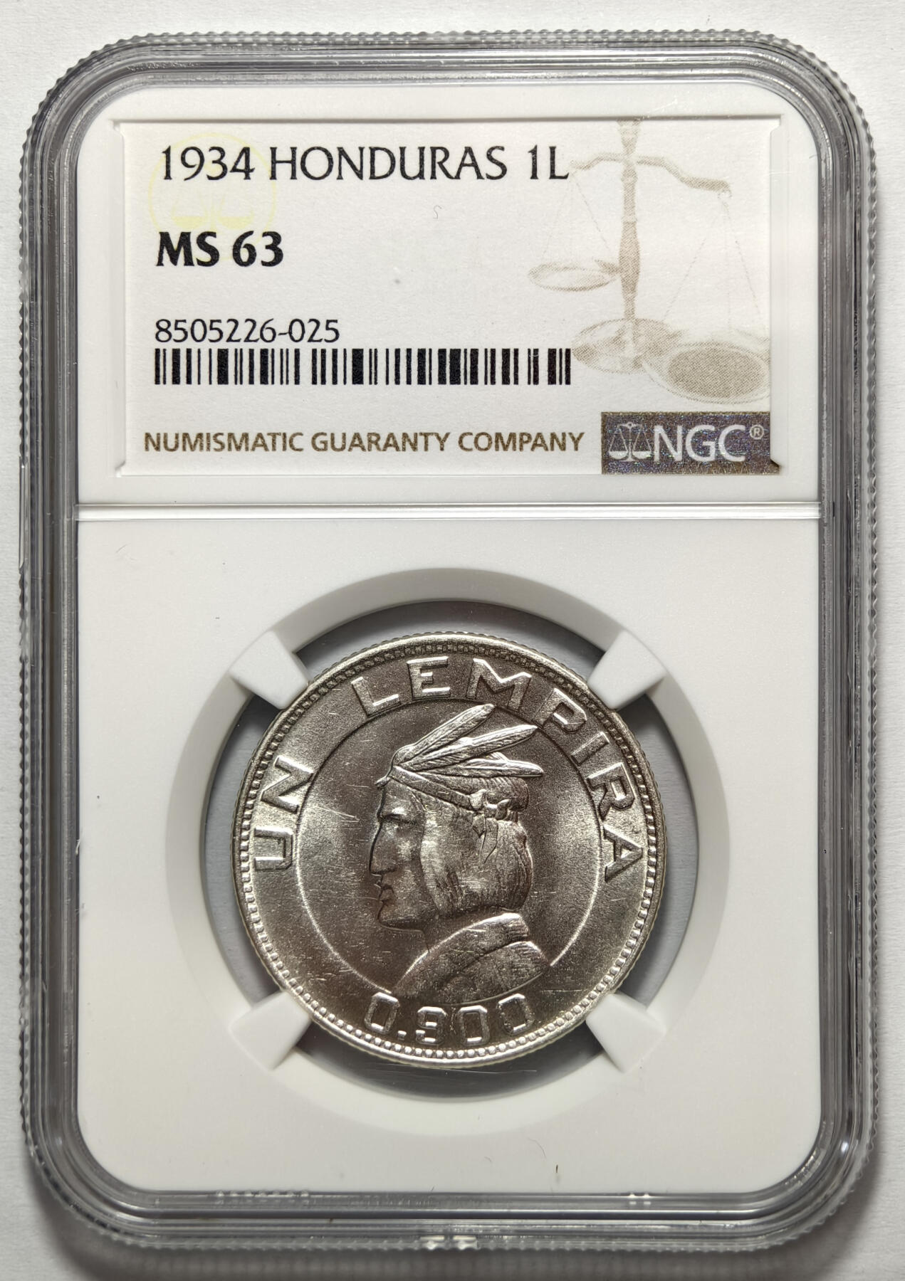 紫瑗钱币——第576期 洪都拉斯 1934年 伦皮拉肖像 NGC MS63 少见品种 可以说是麦西奇首拍