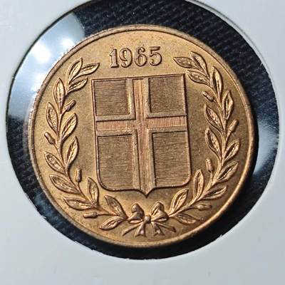 KK钱币收藏小铺 第309期 2月预留时间 周末发货 - 1965冰岛 5奥拉 好品铜币