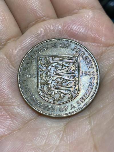 2025年第六十八场(总第九十四场）外国好品散币(免佣金) - 泽西岛🇯🇪1966单年份1/12先令(伊丽莎白二世青年带冠，诺曼征服900周年纪念币)