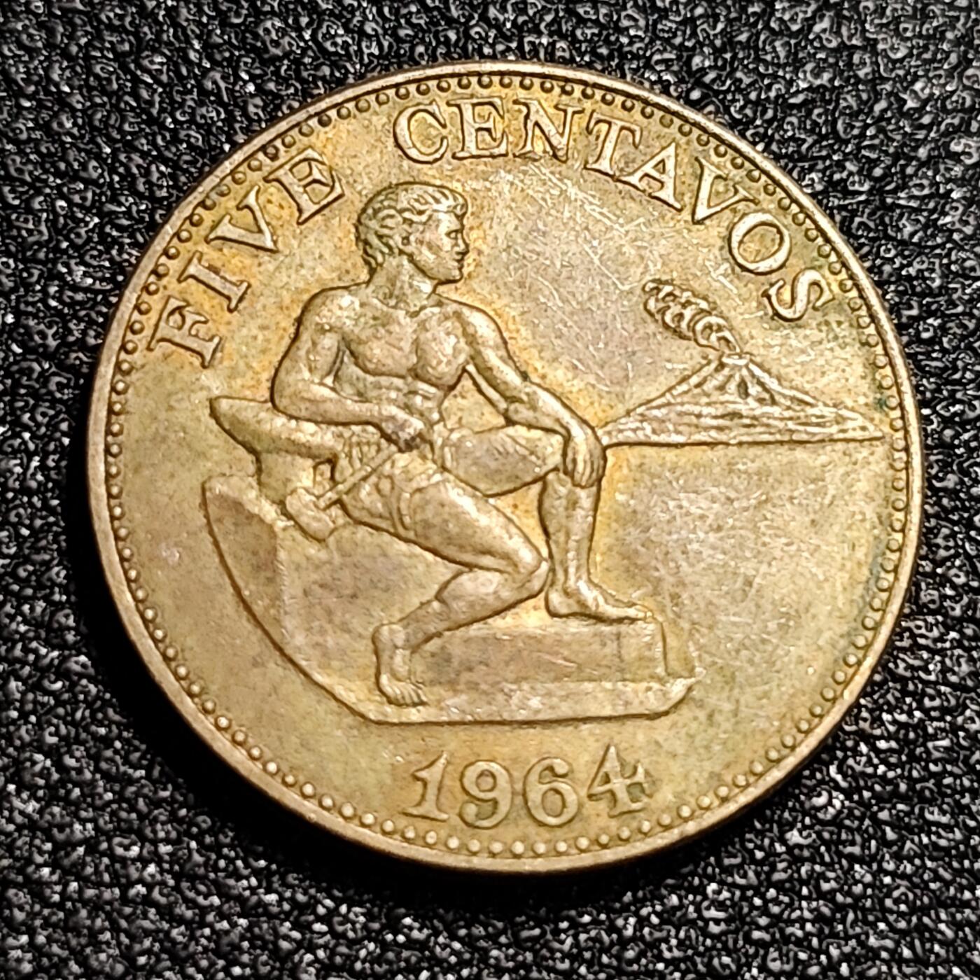 泉币菌-第56场-各国散币场 铜底光 美属菲律宾1964年 1生丁，火神赫菲斯托斯19mm
