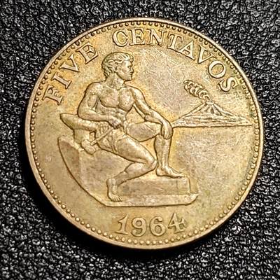 泉币菌-第56场-各国散币场 - 铜底光 美属菲律宾1964年 1生丁，火神赫菲斯托斯19mm