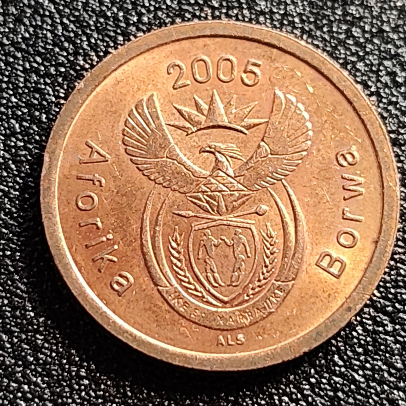 泉币菌-第57场-各国散币场 铜光美品 南非 5分铜钢币，蓝鹤，21mm