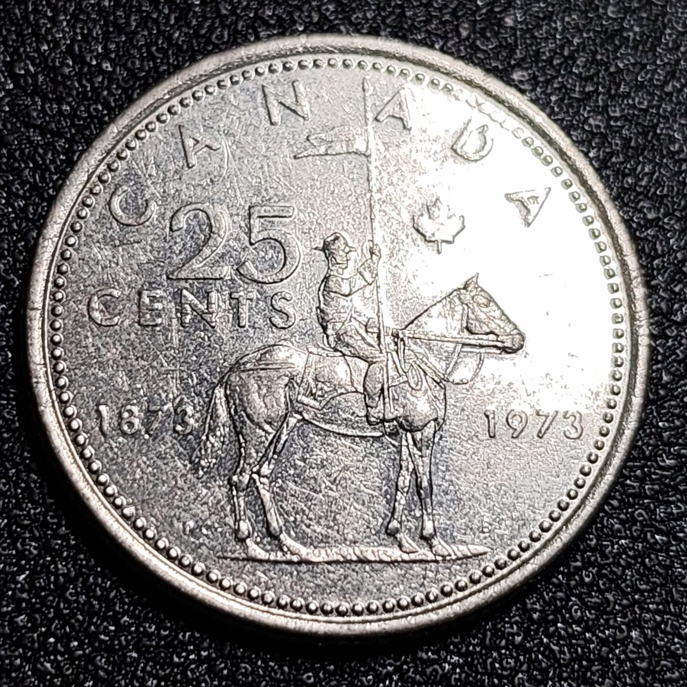 泉币菌-第56场-各国散币场 加拿大1973年25分纪念币，皇家骑警百年24mm