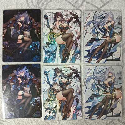 花开卡拍第31期（7月20号周日截拍，品控勿拍!!!拍品不寄存，运费5元，自制卡难免瑕疵，可能存在轻微撞角爆边等出厂瑕疵，品控介意勿拍！） - 鸡腿卡牌 动漫美女6张 折光彩闪 黑丝大长腿 卡背艺术版