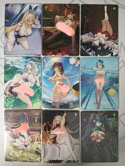 花开卡拍第31期（7月20号周日截拍，品控勿拍!!!拍品不寄存，运费5元，自制卡难免瑕疵，可能存在轻微撞角爆边等出厂瑕疵，品控介意勿拍！） - 1.姬姬家碧蓝航线彩闪妹卡9张