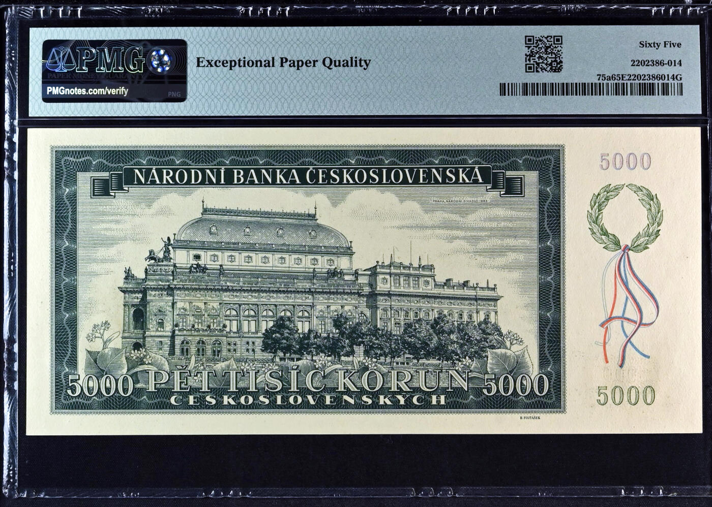 【Blue Auction】✨世界纸币精拍700期盛典——白金之夜🔥🔥🔥  C【实钞】捷斯 1945年5000克朗 音乐家斯塔美那 PMG65EPQ 大票幅 